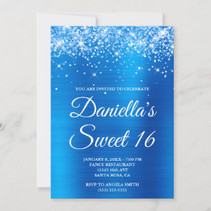 Convite Brilhante Espelhado Azul Foil Doce 16
