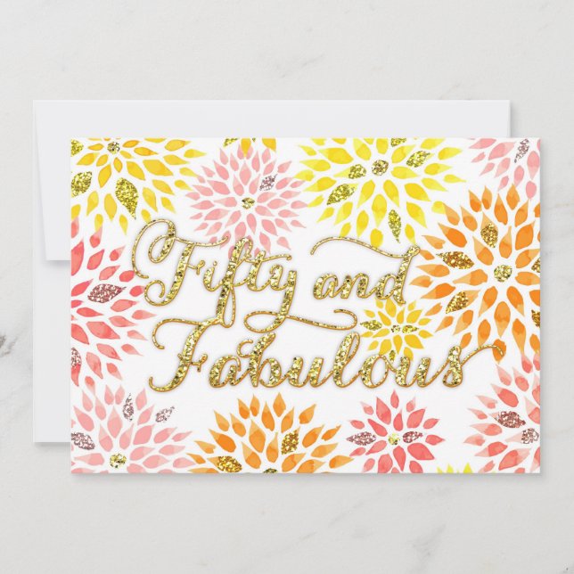 Convite Brilhante Floral 50 Fabuloso Aniversário (Frente)