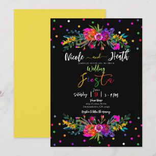Convite Brilhante Floral Moderno & Casamento Fiesta Preto
