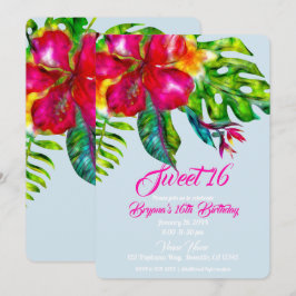 Convite Brilhante Floral Tropical Hibisco & Folhas Doce 16