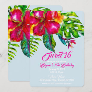 Convite Brilhante Floral Tropical Hibisco & Folhas Doce 16