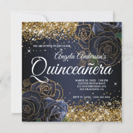 Convite Brilhante Glitter Dourado Rosa Azul Naval Quinceañ