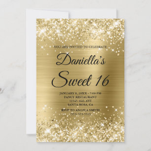 Convite Brilhante Glitter e Folha de Ouro Pálido Doce 16