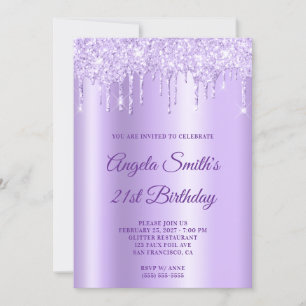 Convite Brilhante Glitter Roxo Pálido Gotas Lavanda Ombre