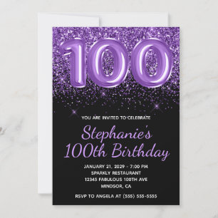 Convite Brilhante Glitter Roxo Real Número 100
