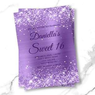 Convite Brilhante Luz Roxo Brilho e Folha Doce 16