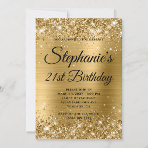 Convite Brilhante Monograma Chique Dourado Aniversário de 