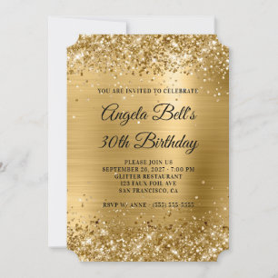 Convite Brilhante Monograma Folha Dourada Fancy Aniversári