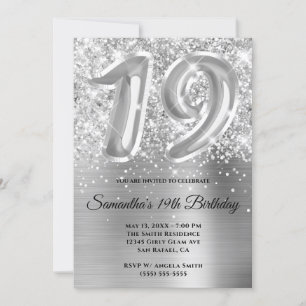 Convite Brilhante Prateado Glamouroso Aniversário de 19 an