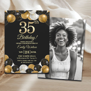 Convite Brilhante Preto Dourado Elegante Fotografia de 35º