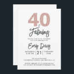 Convite Brilhante rosa 40 e fabuloso | ANIVERSÁRIO DE 40 A<br><div class="desc">Um convite para fotos chique, elegante e aniversário de 40 anos que você pode personalizar e enviar para a sua festa da quadragésima festa de aniversário. As palavras "40 e Fabuloso" em brilho preto-e-rosa são definidas com caligrafia elegante e tipografia moderna. Desenvolvido exclusivamente para você pelo Happy Dolphin Studio! @felydolphinstudio...</div>