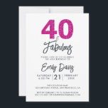 Convite Brilhante rosa 40 e fabuloso | ANIVERSÁRIO DE 40 A<br><div class="desc">Um convite para fotos chique, elegante e aniversário de 40 anos que você pode personalizar e enviar para a sua festa da quadragésima festa de aniversário. As palavras "40 e Fabuloso" em brilho preto-e-rosa-quente são definidas com caligrafia elegante e tipografia moderna. Desenvolvido exclusivamente para você pelo Happy Dolphin Studio! @felydolphinstudio...</div>