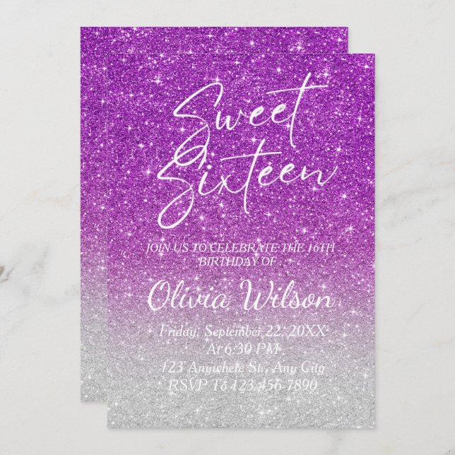 Convite Brilhante Rosa Brilhante Brilhante Brilhante 16 (Frente/Verso)