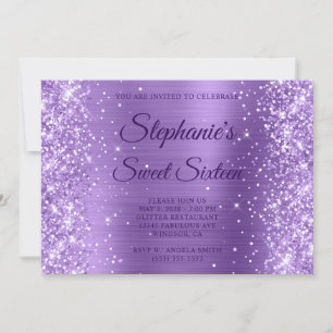 Convite Brilhante Rosa Claro Monograma Foil Doce Dezesseis