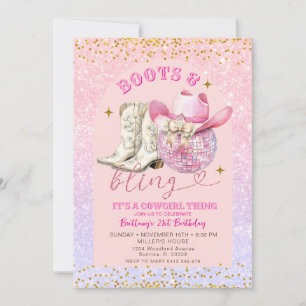Convite Brilhante rosa e botas Douradas e Bling Aniversári