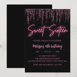 Convite Brilhante rosa e doce 16 preto