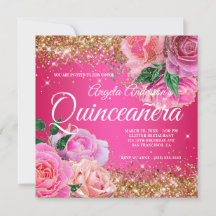 Brilhante Rosa Glam Quinceañera Dourado Brilhante