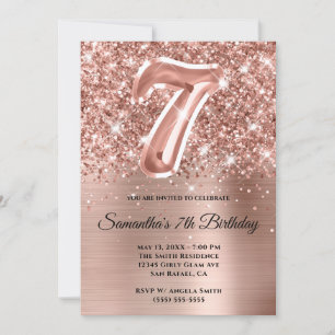 Convite Brilhante Rosa Glamouroso Aniversário de 7 anos