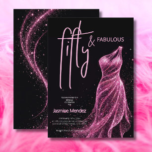 Convite Brilhante Rosa Preto Chic 50 & Fabuloso Aniversári