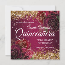 Brilhante Rosa Vermelha Burgundy Glitter Quinceañe