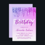 Convite Brilhante Roxo Qualquer Aniversário De Idade<br><div class="desc">Derramamento Roxo De Largura Personalizado A Qualquer Convite de aniversário De Idade. Este é o Convite Aniversário perfeito para uma Festa de aniversário de Rapariga Moderna Glitter Sparkle. Entre em contato com o designer para encontrar itens personalizados correspondentes.</div>