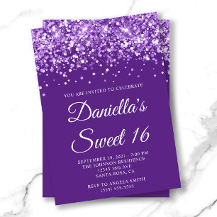 Convite Brilhante Roxo Real Sweet 16