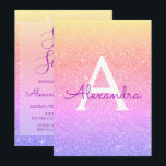 Convite Brilhante roxo rosa Brilhante Doce Dezesseis Anive<br><div class="desc">Glitter Dourado,  cor-de-rosa,  púrpura Dourada e cor-de-laranja,  brilho doce,  dezesseis Monogramas e Convite de aniversário inicial. Este convite é perfeito para a Festa de aniversário Pastel Sparkle Glitter Sweet 16,  que procura celebrar no Dourado.</div>