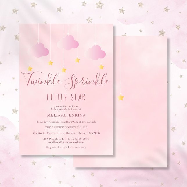 Convite Brilhante Sprinkle Little Star Chá de fraldas Girl (Twinkle Sprinkle Little Star Baby Shower Girl Pink Invitation)