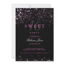 Convite Brilhante Sweet 16 Preto e Rosa