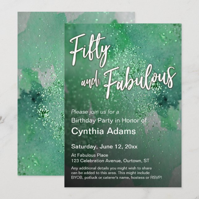 Convite Brilhante Verde Brilhante Brilhante 50 e Fabuloso (Frente/Verso)