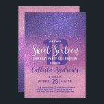 Convite Brilhante violeta cor-de-rosa tripla doce 16<br><div class="desc">Este convite de aniversário feminino, moderno e brilhante de dezesseis é perfeito para o dia especial da sua filha adolescente. Ele apresenta um violeta roxo impresso falso em cor-de-rosa-rosa para o gradiente ombre brilhante cor-de-rosa-pincelado. É chique, elegante, bonito, única e legal; todas as qualidades que sua filha desejará para seus...</div>