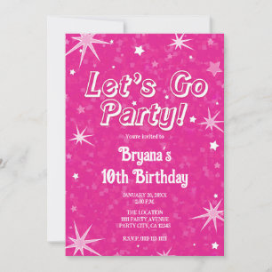 Convite Brilhe Estrelas Rosa Neon Vamos Fazer a Festa de A