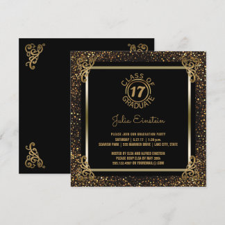 Convite Brilho 2017 Dourado preto elegante da festa de