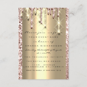 Convite Brilho 3D Drips Rosa Noiva Doce 16º Dourado