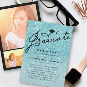 Convite Brilho Aquático Estiloso Graduado Festa de Formatu