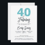 Convite Brilho Azul 40 e Fabuloso | aniversário de 40 anos<br><div class="desc">Um convite para fotos chique, elegante e aniversário de 40 anos que você pode personalizar e enviar para a sua festa da quadragésima festa de aniversário. As palavras "40 e Fabuloso" em brilho azul preto e azul-turquesa são definidas com caligrafia elegante e tipografia moderna. Desenvolvido exclusivamente para você pelo Happy...</div>