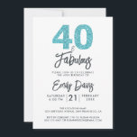Convite Brilho Azul 40 e Fabuloso | aniversário de 40 anos<br><div class="desc">Um convite para fotos chique, elegante e aniversário de 40 anos que você pode personalizar e enviar para a sua festa da quadragésima festa de aniversário. As palavras "40 e Fabuloso" em brilho azul preto e azul-turquesa são definidas com caligrafia elegante e tipografia moderna. Desenvolvido exclusivamente para você pelo Happy...</div>