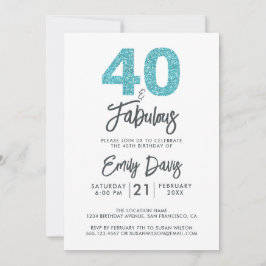 Convite Brilho Azul 40 e Fabuloso | aniversário de 40 anos