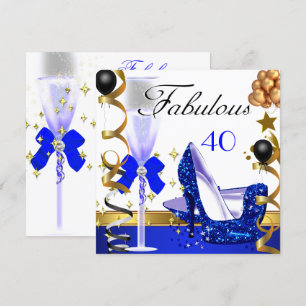 Convite Brilho Azul Dourado 40 Fabuloso Aniversário de 40 
