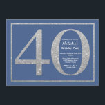 Convite Brilho azul e de prata do aniversário de 40 anos<br><div class="desc">Convite do aniversário de 40 anos. A festa de aniversário do brilho do azul e da prata convida com fundo azul. Aniversário da surpresa. Aniversário adulto. Partido da festança de Bday dos homens ou das mulheres. Para uma personalização mais adicional, clique por favor "personalizam-no" botão e usam-nos nossa ferramenta de...</div>