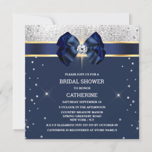 Convite Brilho azul fita arco prata dourado glamour