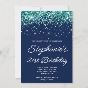 Convite Brilho Azul Teal Escuro Azul Meia-Noite Aniversári
