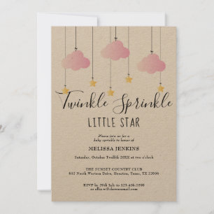 Convite Brilho Bebê Sprinkle Rosa Rústico Tudo Em Um