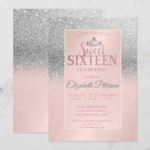 Convite Brilho Bokeh Prateado Chic, Festa Tiara Sweet 16