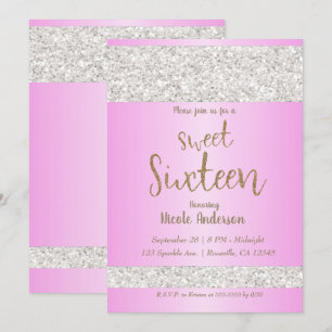 Convite Brilho Branco Brilhe Rosa Doce Festa Dezesseis Dez