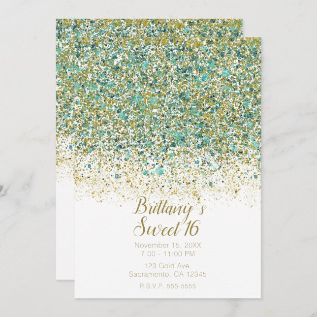 Convite Brilho branco Dourado e lacrimejo Moderno Doce Cos (Frente/Verso)