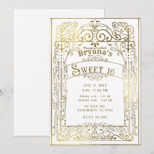 Convite Brilho Branco e Dourado Deco Vitoriano Antigo Doce