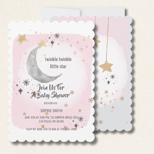 Convite Brilho Brilho Estrela Pequena Aquarela Rosa