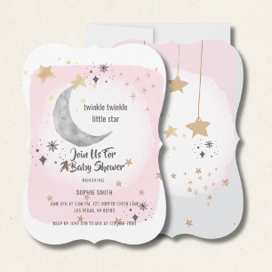 Convite Brilho Brilho Estrela Pequena Aquarela Rosa