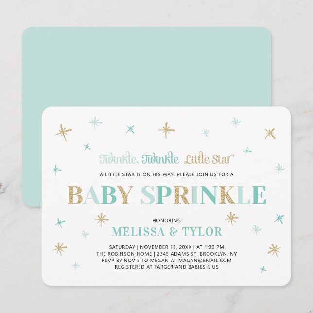 Convite Brilho Brilho Estrela Pequena Menino Bebê Sprinkle (Frente/Verso)